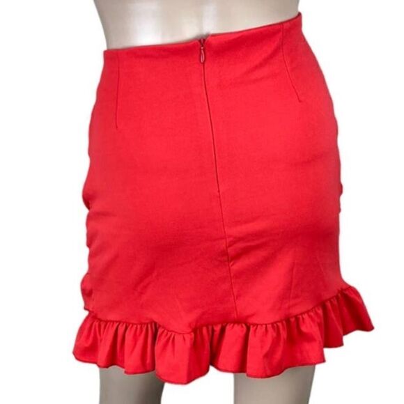 Red Ruffled Skirt Ruched Layered Stretch Bodycon Mini Size Small - Picture 3 of 6